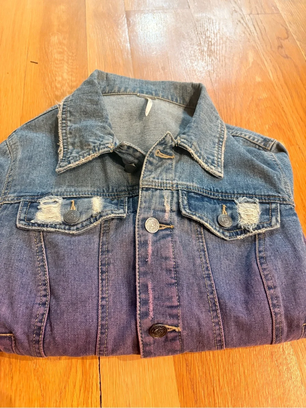 Free People Light Blue Denim Jacket with purple wash - Picture 3 of 5